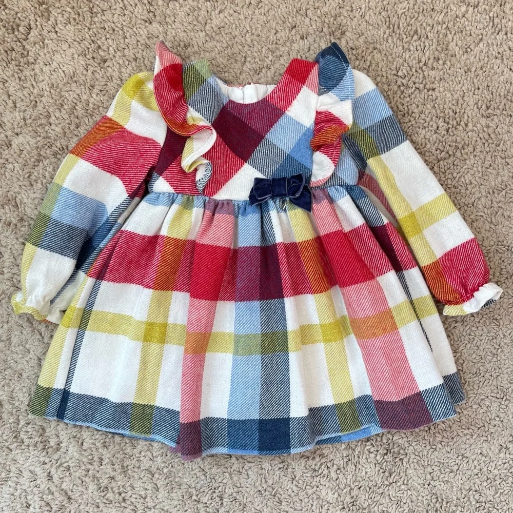 Mayoral Baby Girls Plaid Wool Blend Bow Detail Holiday Occasion Dress 9 months